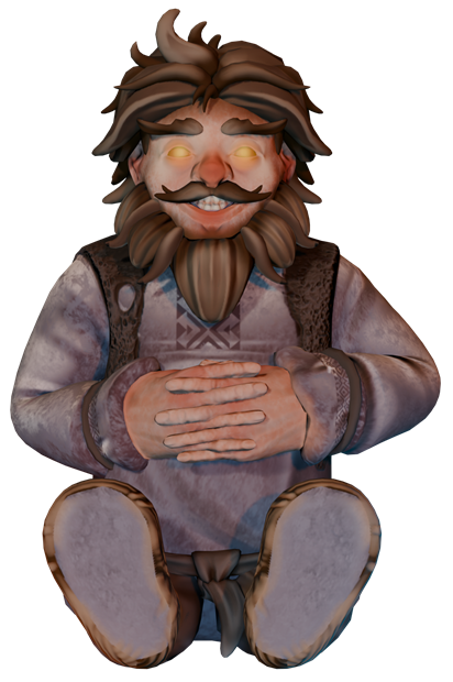 The Domovoi sitting cross-legged, character art from Forgotten Eras